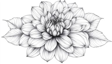 Exquisite Monochrome Black And White Dahlia Flower With Hand-Drawn Contour For Special Occasions