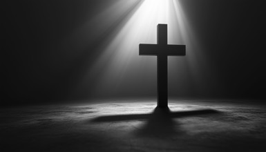 Simple Gray Christian Cross On A Light Background Depicts A Minimalist Design Of A Christian Cross