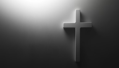 Simple Gray Christian Cross On A Light Background: Elegant And Minimalistic Religious Symbol