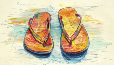 Continuous Array Of Flip Flops: Abstract Illustration Of Multiple Flip Flops Drawn In A Repeating