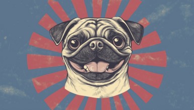 Vintage Hipster Pug: Retro Logo Badges Featuring A Smiling Dog As The Mascot Displaying A Charming
