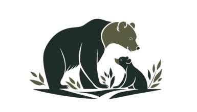 Logo Of A Mother Bear And Her Cub. Depicts A Strong Bond Between Them. Symbolizes Love, Protection,