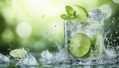 Hand Drawn Mojito Cocktail Splashing On The Water. Great For Menus, Bars, Cafes, Restaurants,