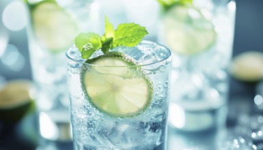 Hand-Drawn Illustration Of A Classic Gin And Tonic Cocktail. Artistic Rendering Capturing The