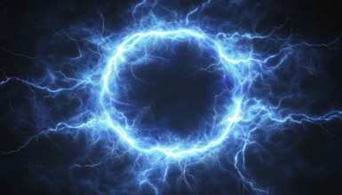 Dark Circle Lightning: A Stunning Display Of Blue Electric Lightning Flashing Across The Darkened