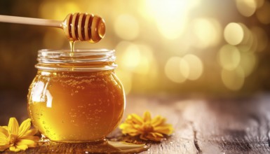 Delicious Sweet Honey In A Jar With A Honey Dipper - A Delectable Treat For All Your Culinary