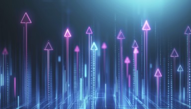 Futuristic Technology: Glowing Arrows For Enhancing Business Growth And Financial Development In