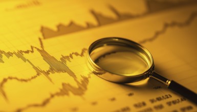 Global Market Analysis With A Magnifying Glass And Financial Chart On A Yellow Background -