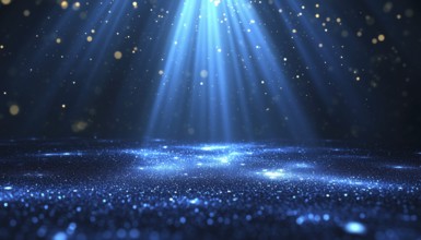 Luxurious Poster Template With Elegant Dark Blue Light Rays And Sparkling Glitter On Black