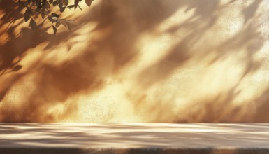 Autumn Abstract Brown Theme For Product Showcase With Sunlight And Blurry Wall Shadows.Capture The