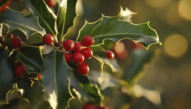 Leaves And Fruit Of The European Holly Plant: Ilex Aquifolium. This Botanical Description Discusses
