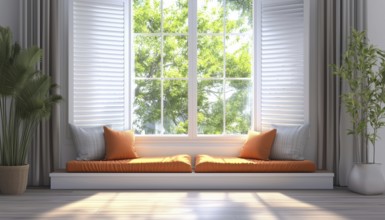 Interior Decoration: Window Treatments, Curtains, Blinds, Drapes, And Shutters In A Home Room With