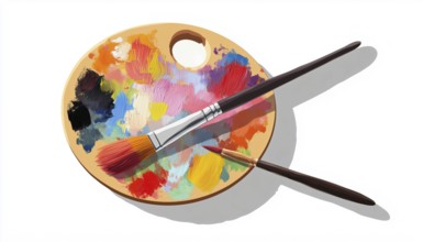 Vibrant Palette And Paintbrush Circle With Lengthy Shadow: A Back To School And Education Essential