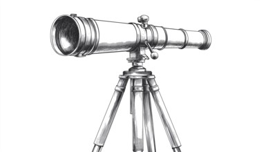 Hand Drawn Telescope On Tripod Sketch: Astronomical Equipment And Scientific Instrument Clip Art On