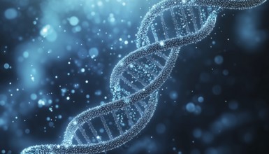 Elegant White Dotted Double Helix On Blue Gradient With Dna Theme: A Modern Fusion Of Science And