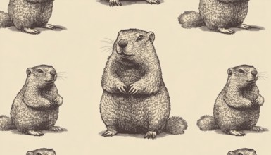 Hand-Drawn Retro Woodchuck Patterns For Fabric, Wallpaper, And Print: Perfect For Groundhog Day