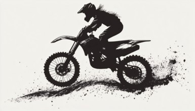 Hand-Drawn Silhouette Of A Motocross Rider Engaged In Jumping And Racing On A Motorcycle In A Sport