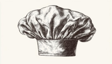 Vintage Engraving Of Chef'S Hat Hand-Drawn On A White Background. Detailed Illustration Of A