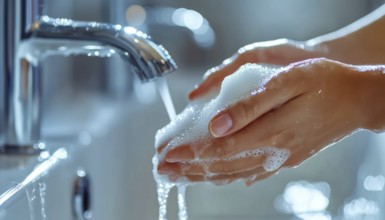 Hygiene Reminder: Use Restroom Sticker To Wash Hands With Soap For Coronavirus Prevention And