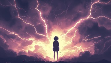 Anime Silhouette With Radiating Lightning Effect: A Stunning Graphic Design Showcasing A Dynamic