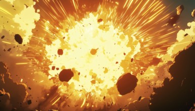 Anime - Yellow Impact Explosion Effect In 16:9 Aspect Ratio. This Design Showcases A Powerful