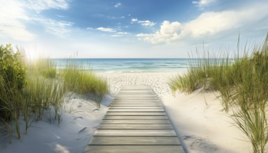 Scenic Boardwalk Pathway Offering Views Of The Beach - This Boardwalk Provides A Picturesque Route