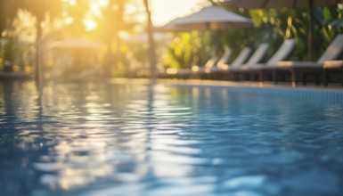 Luxurious Resort Outdoor Swimming Pool With Abstract Blur And Defocused Background Ideal For