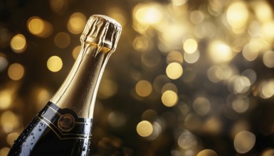 Elegant Champagne Bottle Poised For Festive Occasion, Perfect For Celebrating. A Sparkling Beverage