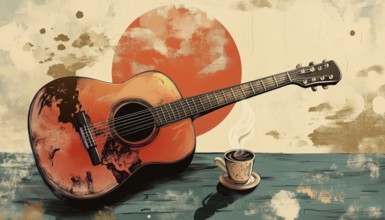 Vintage Outdoor Poster: Coffee And Music - The Perfect Combination For A Wonderful Day Out In