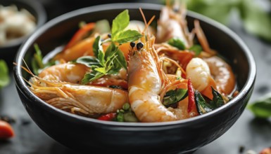 Close-Up View Of Exotic Asian Restaurant Food Menu Featuring Hot Boiled Shrimps With Natural