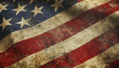 Detailed Close-Up Shot Of Weathered American Flag With Distressed Appearance, Showcasing The Beauty