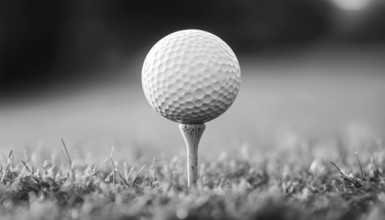 Stylish Black And White Golf Ball On Tee: A Fashionable Sporting Accessory For Golf Enthusiasts.