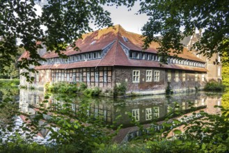 Water reflection, Senden Castle, Senden, North Rhine-Westphalia, Germany