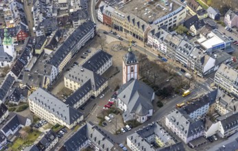 Aerial view, Old Town with Town Hall and St. Nicholas Church, Krämergasse and Kornmarkt,