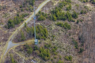 Aerial photograph, hiking trail on Häusling mountain with radio mast, protective sleeves for new
