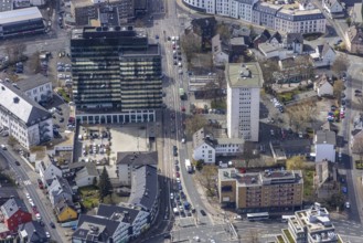 Aerial view, City with Kreishaus, Kulturhaus LÃ¿z, residential and commercial property in Koblenzer