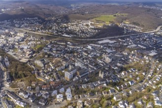 Aerial view, city centre view and city, main station, Siegen-Wellersberg, Siegen, Siegerland, North