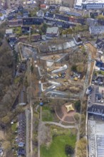 Aerial view, construction site in the southern part of the castle park, Siegen-Kernband, Siegen,