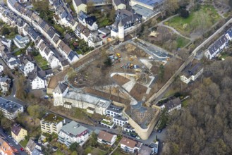 Aerial view, construction site in the southern part of the castle park, Siegen-Kernband, Siegen,