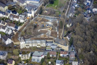 Aerial view, construction site in the southern part of the castle park, Siegen-Kernband, Siegen,