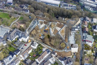 Aerial view, construction site in the southern part of the castle park, Siegen-Kernband, Siegen,