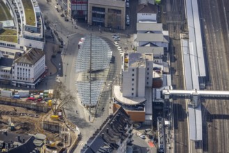 Aerial view, Siegen main station with ZOB bus station, roundhouse, Siegen-Kernband, Siegen,