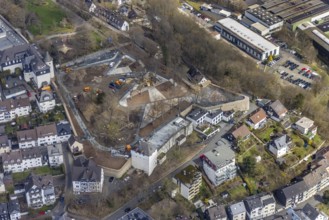 Aerial view, construction site in the southern part of the castle park, Siegen-Kernband, Siegen,