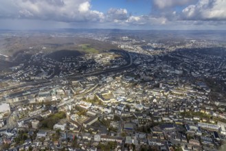 Aerial view, townscape and Lower Castle with the University of Siegen, Campus Lower Castle,