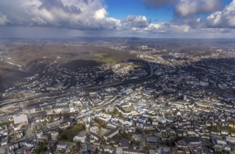 Aerial view, townscape and Lower Castle with the University of Siegen, Campus Lower Castle,