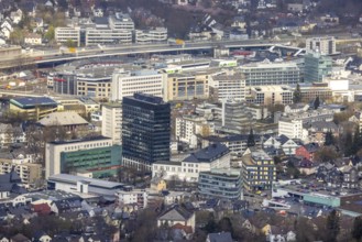 Aerial view, City with Kreishaus, Kulturhaus Lütz, Siegen-Kernband, Siegen, Siegerland, North