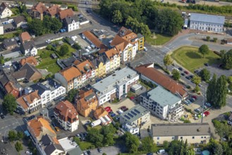 Aerial view, police station, Caritas social centre Werl and construction site new building in