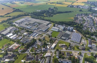 Aerial view, commercial area Zur Mersch, Metallbau Schwenneker, Werl, Soester Börde, North