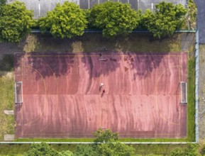 Aerial view, sports field at Werl leisure pool, Werl, Soester Börde, North Rhine-Westphalia,