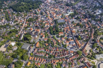 Aerial view, old town, catholic church St. Walburga and pilgrimage basilica Mariä Heimsuchung,